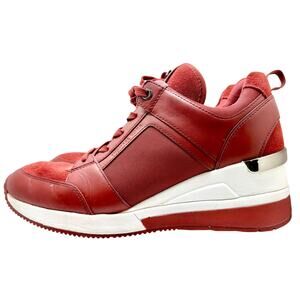 Rare Michael Kors Georgie Trainer Wedge Sneaker in Red Burgundy Leather & Suede